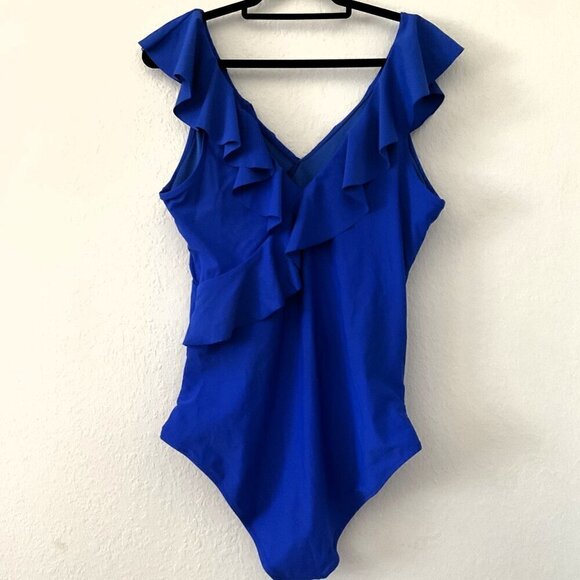 NEW BLUE RUFFLE ONE PIECE SWIMSUIT - Picture 4 of 9
